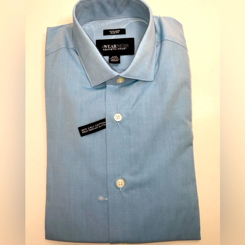 NWT Men’s Kenneth‎ Cole Awearness Slim Fit Dress Shirt Light Blue 14.5 - 32/33